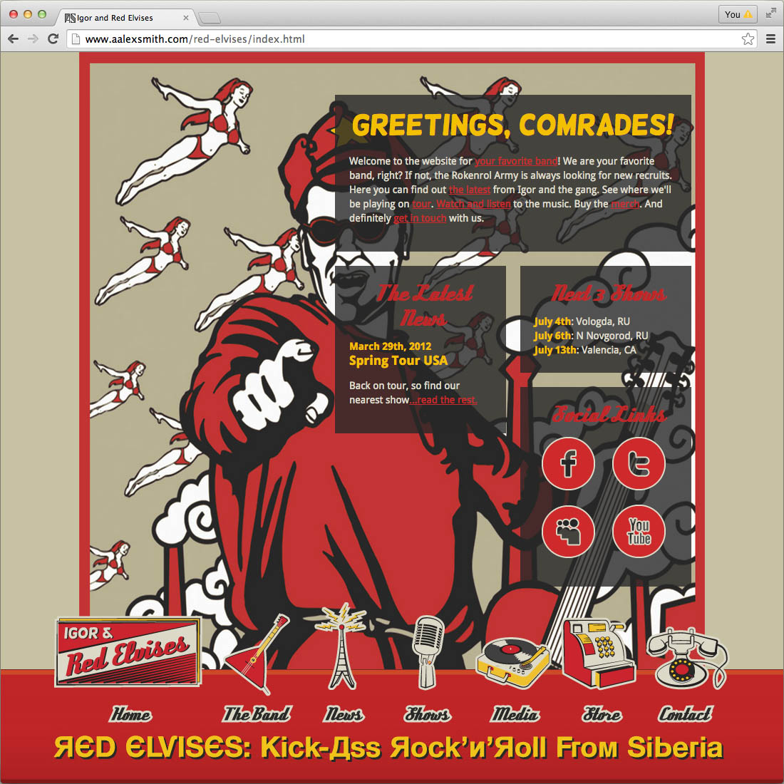 Red Elvises band website concept, home page